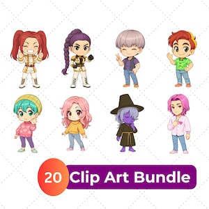 K Pop Demon Hunters Clip Art Bundle, Saja Boys PNG Clipart, Cute Chibbib Pack, Cute PNGs for Stickers & Planners