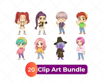 K-Pop Demon Hunters Chibi Clipart Bundle (PNG)