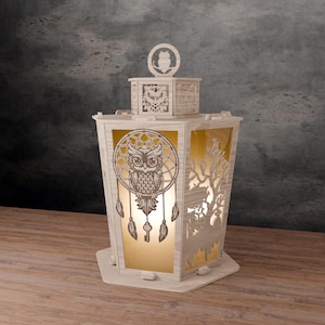 Owl Lantern SVG | Layered Dreamcatcher Forest Lamp | Laser Cut Files for Glowforge, Cricut, CNC