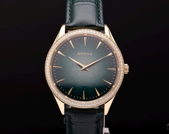 Relógio de aço inoxidável com mostrador verde e diamantes, ideal para casamento, com diamantes de moissanita, relógio masculino com mostrador redondo e pulseira de couro verde.