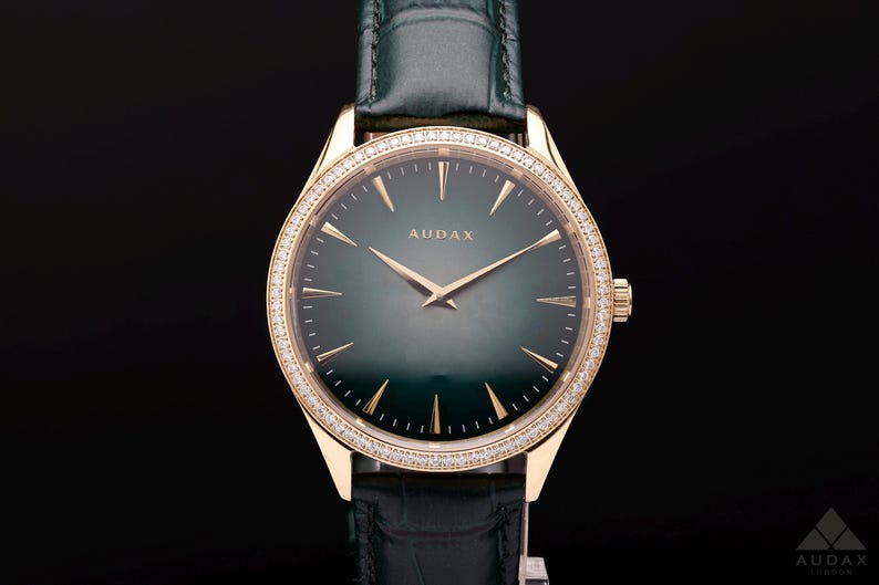 Stainless Steel Watch Green Dial Diamond Watch Wedding Gift Moissanite Diamond Watch Men GiftWatch Round dial Watch Green Leather belt watch solitaire Diamond Watch Moissanite Watch Gold yellow dial watch Vintage Moissanite Gift watch bridal Gift watch