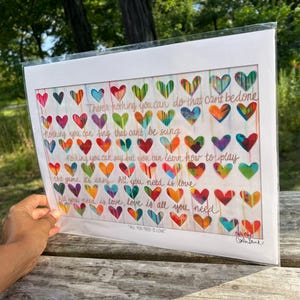 All you need is love art printed on paper, standard sizes, Beatles art