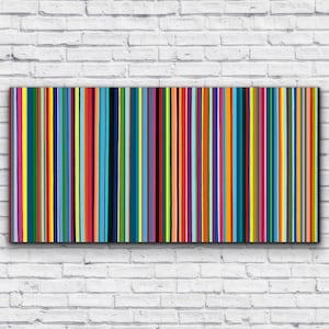 Walk the Line Abstract Multicolor Wall Art, Colorful Stripes Print, Colorful Abstraction Modern, Stripe art canvas giclee 24x48