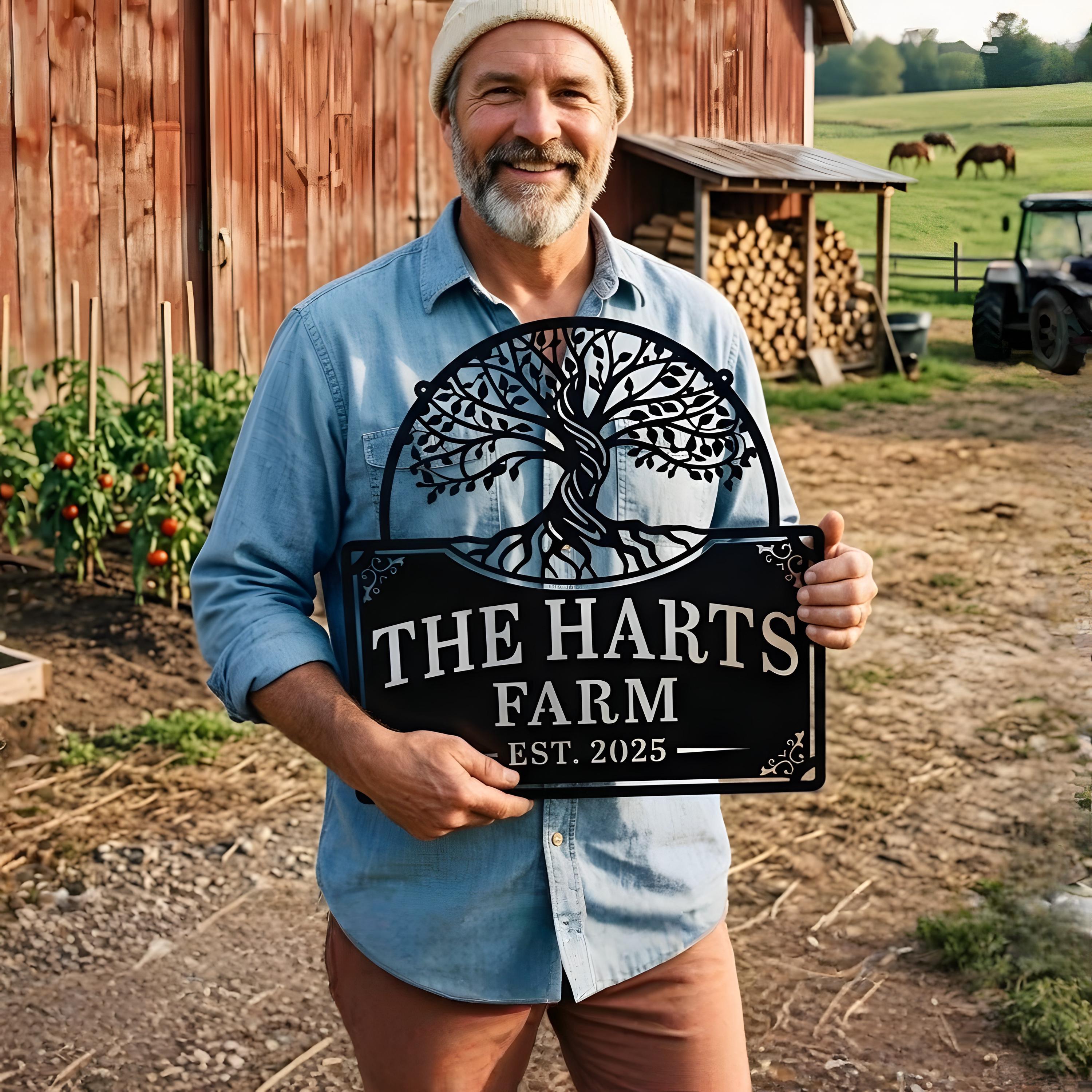 Custom Tree of Life Metal Farm Sign, Family Name Farm Sign, Tree of ...
