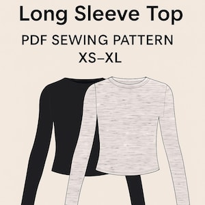 May include: Illustration of a black and a light gray long sleeve top. The text "Long Sleeve Top" and "PDF Sewing Pattern XS-XL" are displayed at the top of the image. A Pinterest "Save" button is at the bottom.