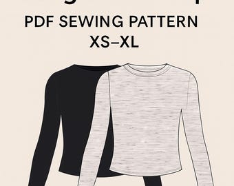 May include: Illustration of a black and a light gray long sleeve top. The text "Long Sleeve Top" and "PDF Sewing Pattern XS-XL" are displayed at the top of the image. A Pinterest "Save" button is at the bottom.