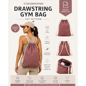 Drawstring Backpack Sewing Pattern – Easy DIY Gym Bag PDF • Beginner Friendly • Unisex Bag Pattern