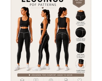 Women’s Leggings Sewing Pattern | PDF Digital Download | XS-XL Sizes | Sporty Fit Tights