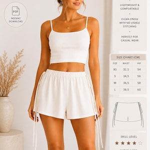 Short froncé avec cordon de serrage Patron de couture PDF | Tailles TP-TG | Téléchargement numérique | Adapté aux débutants