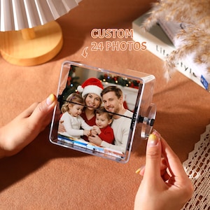 Personalized Acrylic Hand-cranked Photo Album,Custom 24 Photos Flip Frame,Flipbook Frame,Clear Acrylic Memory Box,Gift for Mom Dad Couples