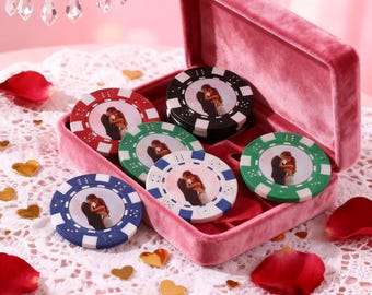 Personligt fotopoker souvenirchipset, anpassat färgfoto, alla hjärtans dag-present, förlovningsminne, kasinokväll, årsdagspresent till honom