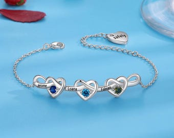 Custom Birthstone Heart Bracelet For Women,Engraving Name Bracelet,Family Birthstone Jewelry,Gifts for Mom/Grandma/Wife/Sister