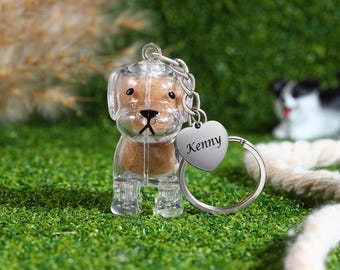 Pet Fur Keepsake Keychain, Personalized Engraved Name, Memorial Pet Loss Gift