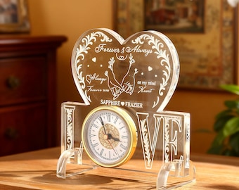 Personalized Forever & Always Love Clock, Custom Couple Names Anniversary Gift,Romantic Tabletop Decor,Valentine's Day Gift, Christmas Gift