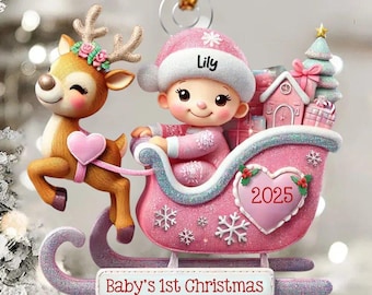 Personalized Baby's 1st Christmas Sleigh Ornament，Christmas Tree Decor 2025