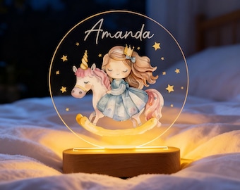Christmas LED Animal Lamp,Personalized Name Night Light for Kids, Acrylic Lamp with Wooden Base,Child's Room Decor,Holiday Gift For Kids