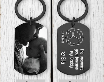 The Moment You Became My Daddy，Personalized baby birth photo keychain，New Born Baby Photo Gift,1st Father's Day Gift，Gift for Mom
