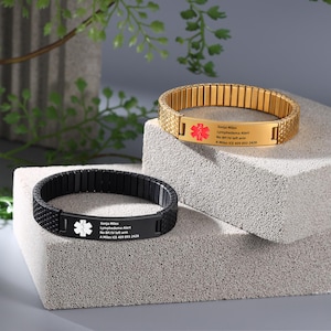Custom Medical Alert ID Bracelet，Personalized Medical Bracelet，Engraved Medical Information and Contact ID, for Epilepsy, Diabetes Patient