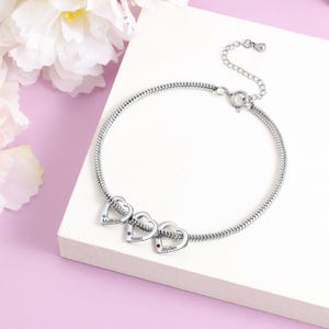 Custom Birthstones Anklet With Name， Heart Shaped Charm Anklet ，Birthstone Anklet，Family Anklet，Couple Anklet，Gifts for girl friend