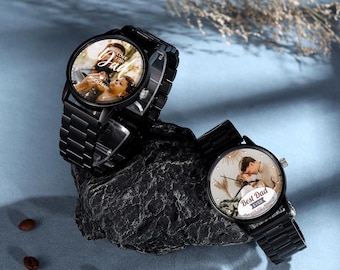 Personalisierte Foto-Armbanduhren für Männer, Gravurnamenuhr, Lova du Dad, Vatertagsgeschenk, Großvaters Geschenk, Geburtstagsgeschenk