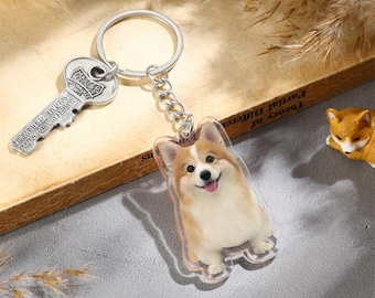 Custom Pet Photo Keychain, Personalized Acrylic Dog Cat Memorial Gift