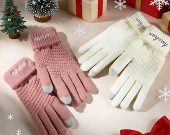 Personalized Touchscreen Knit Gloves, Embroidered Name Winter Gloves