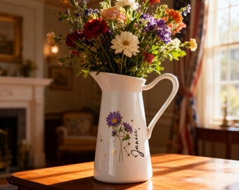 Personalized Birth Flower Vase,Custom Name Vase, Ceramic Flower Vase,Gift for Mom or Grandma, Christmas Mantel Decor,Home Decor