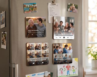 Personalized Music Fridge Magnet with Custom Photo&Song, Recordable Voice Audio Fridge Magnet, Voice Recording Keepsake, Dad Gift for Him
