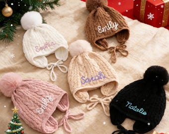 Gorro de inverno infantil personalizado, gorros para bebês com nome, gorro de inverno para bebês e crianças pequenas, presente para chá de bebê, presentes de Natal para crianças