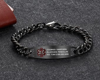 Personalized Medical Alert Bracelet, Stainless Steel Chain