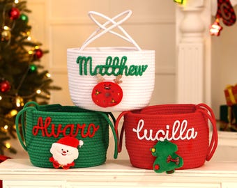 Personalized Christmas Woven Basket Bag,Custom Name Basket Tote,Christmas Party Basket,Holiday Decor,Christmas Decor, Gift For Kids