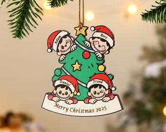 Custom Christmas Ornament With Family Member Name,Christmas Wooden Decoration,Christmas Keepsake,Xmas Tree Decor, 1-8 Names,Holiday Gift