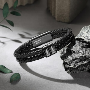 Personalized Braid Leather Bracelet For Men,Custom Beaded Bracelet,Mens Leather Jewelry,DIY Family Bracelet，for Fathers Day Gift