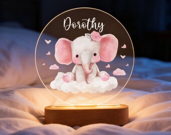 Lámpara de noche con forma de elefante, lámpara de noche para habitación infantil, lámpara de noche LED personalizada con nombre para niños, lámpara de noche para niño, regalo para niños, regalo para bebé, regalo de cumpleaños