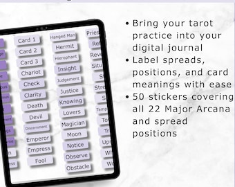 50 Digital Stickers | Tarot: Major Arcana Essentials Pack | Celtic Cross & 3-Card Spreads | text only