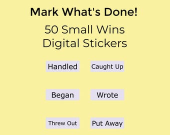 Digital Planner Stickers | Small Wins & Progress Tracker | 50 Text PNG | ADHD Friendly iPad