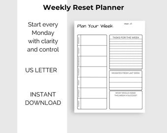 Weekly Reset Planner | Printable Task Tracker | Eisenhower Matrix & Project Tracker | PDF Instant Download