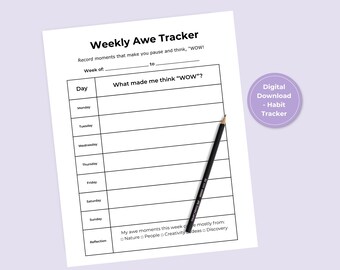 Habit Tracker,  Build a Daily Awe Routine, Track Weekly, Printable Reflection Journal, Digital Download