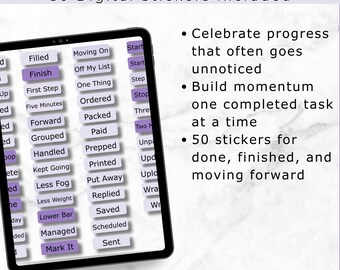 Digital Planner Stickers | Small Wins & Progress Tracker | 50 Text PNG | ADHD Friendly iPad