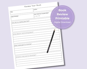 Book Review Printable – Reflect on What You Read, Remember What Mattered & Plan What to Read Next – Digital Download, US Letter