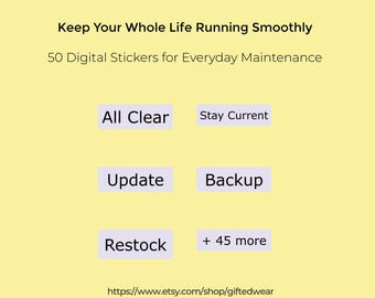 Digital Planner Stickers | Everyday Maintenance, Admin, Home Upkeep (50 PNG GoodNotes Stickers)