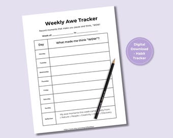 Habit Tracker,  Build a Daily Awe Routine, Track Weekly, Printable Reflection Journal, Digital Download