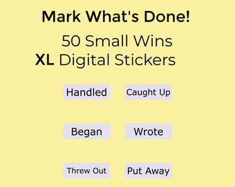 Digital Planner Stickers | Small Wins & Progress Tracker | 50 Text PNG | ADHD Friendly iPad
