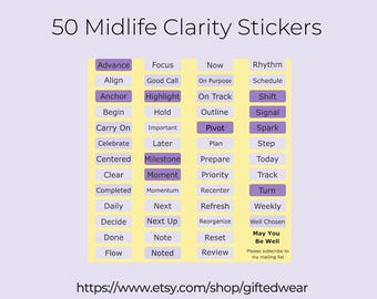 50 Midlife Clarity Planner Stickers: Functional Text PNG (Digital Download)