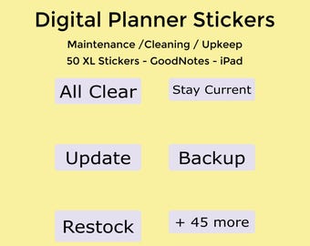 XL Digital Planner Stickers for GoodNotes – Maintenance & Cleaning Stickers (50 PNG, iPad)