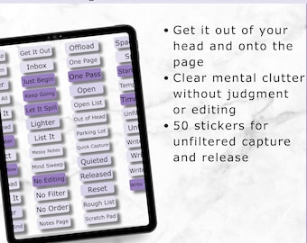 Digital Planner Stickers | Brain Dump & Mental Reset | 50 Text PNG | Journaling Planner iPad