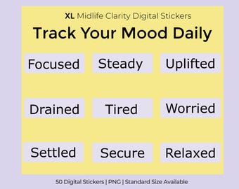 XL Mood Tracker Stickers | Digital Journaling, Emotion Words (PNG Download)