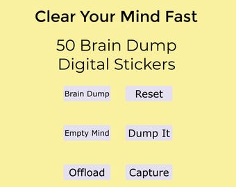 Digital Planner Stickers | Brain Dump & Mental Reset | 50 Text PNG | Journaling Planner iPad