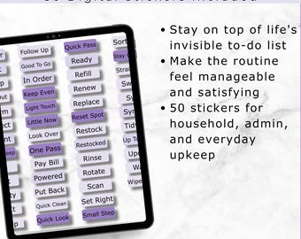 Digital Planner Stickers | Everyday Maintenance, Admin, Home Upkeep (50 PNG GoodNotes Stickers)