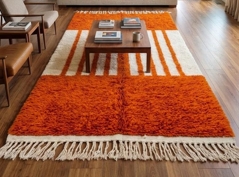 Patterned Wool Runner Rugs Handmade Moroccan Wool Runner, Orange Geometric Design, Custom Size ...